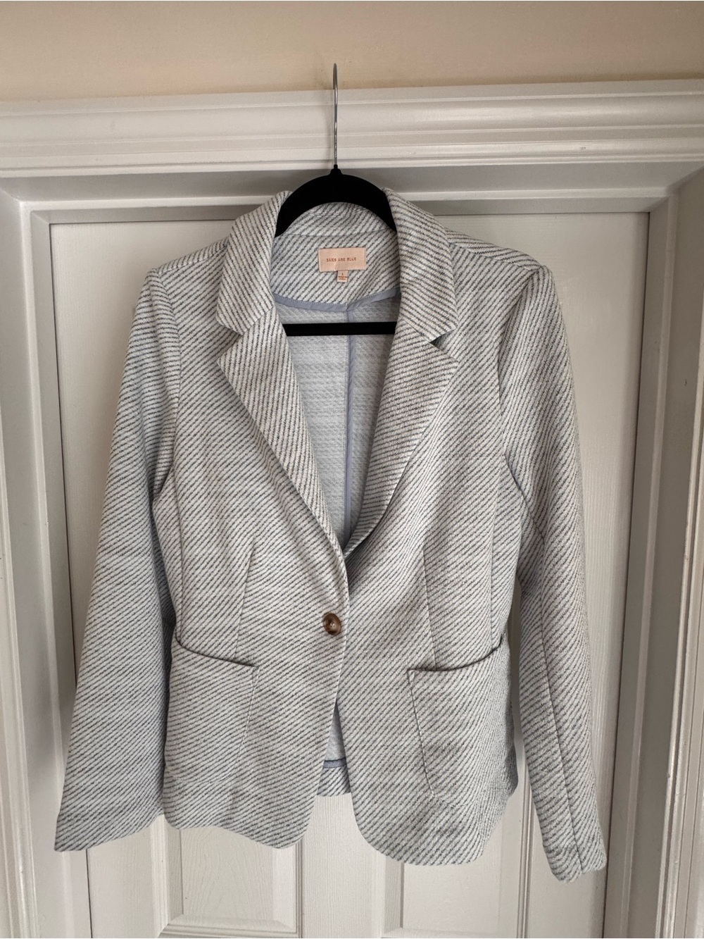 Cotton-Blend White & Light Blue Women's Blazer Jacket